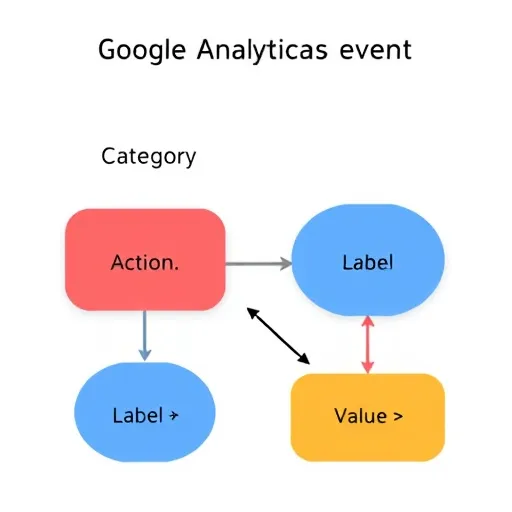 توضیحات تصویر: “نمودار تصویری که اجزای اصلی یک رویداد گوگل آنالیتیکس (دسته‌بندی، عمل، برچسب، مقدار) را نشان می‌دهد.”
