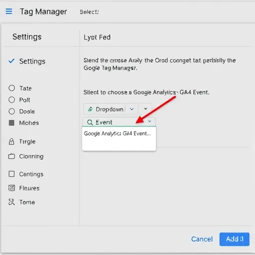 توضیحات تصویر: “انتخاب نوع تگ ‘Google Analytics: GA4 Event’ در تنظیمات تگ گوگل تگ منیجر.”